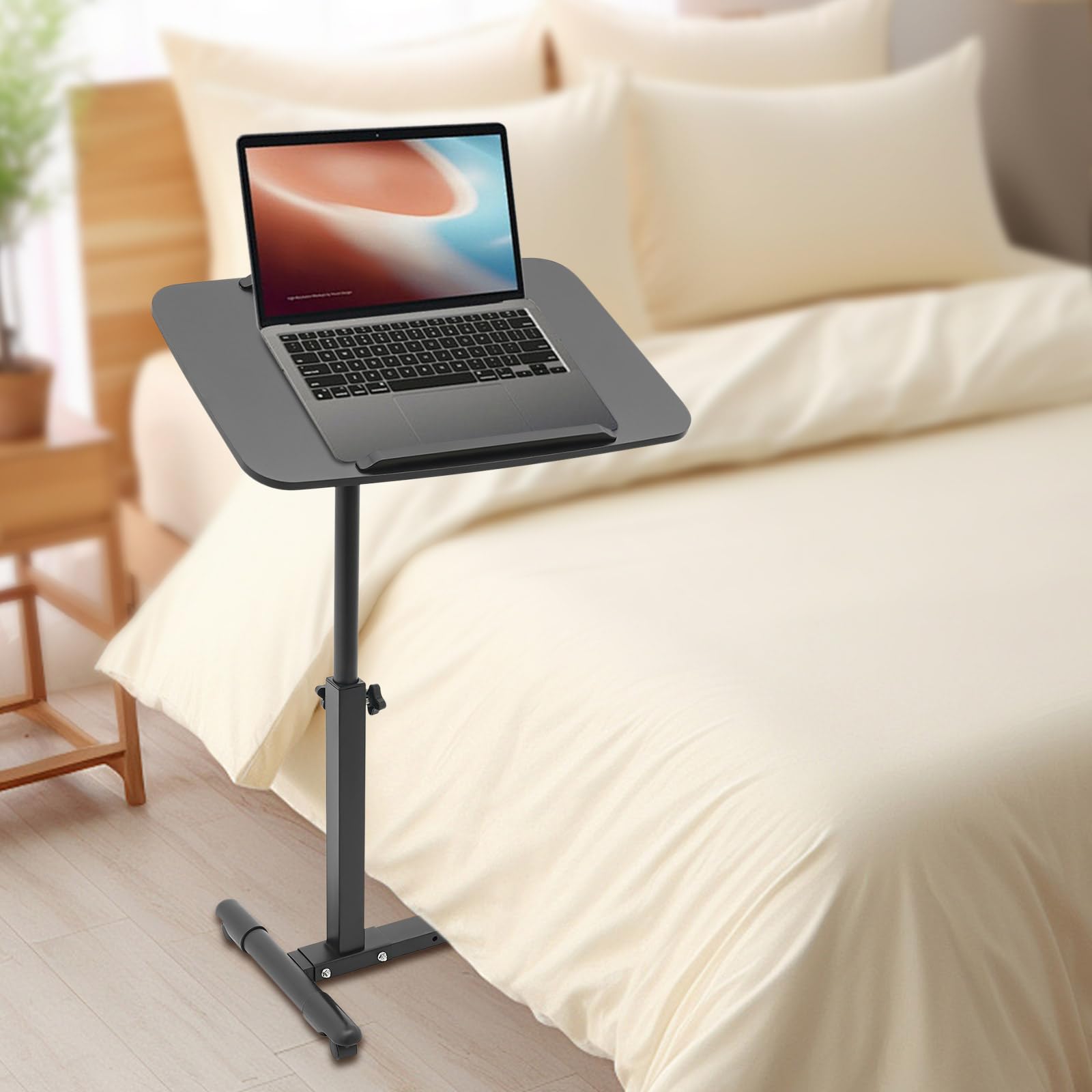 Mesa de cama con ruedas (60 – 90 cm), color negro | Escritorio de ordenador con gran encimera mesa auxiliar cama médica sofá resistente desgaste golpes arañazos