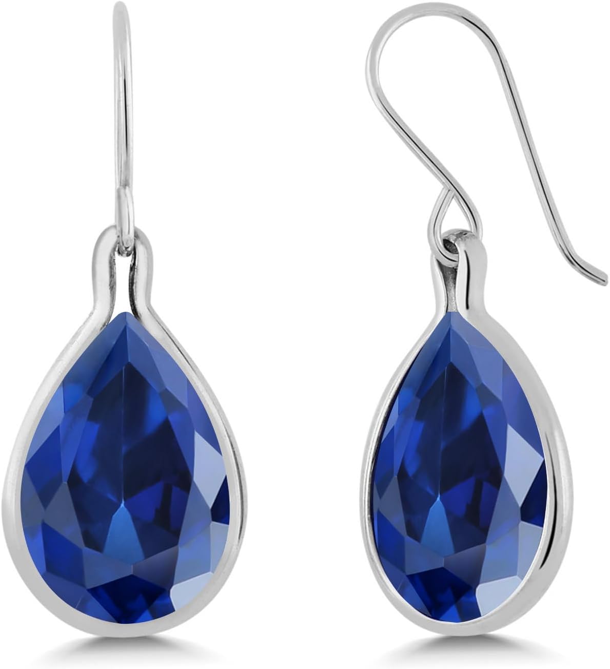 Gem Stone King 20.40 Cttw Blue Created Sapphire Teardrop Earrings For Women | 925 Sterling Silver | Pear Shape 16X12MM | Fine Jewelry Dangle Earrings Gifts for Her Mom Women Wife