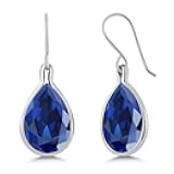20.40 Cttw Blue Created Sapphire Teardrop Earrings For Women | 925 Sterling Silver | Pear Shape 16X12MM | Fine Jewelry Dangle Earrings Gifts for Her Mom Women Wife