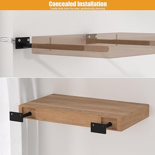 Miniatura 6 de Soporte flotante para estantes de pared de 11.25 pulgadas, paquete de 4 soportes en L resistentes para estantes, soportes flotantes de acero negro