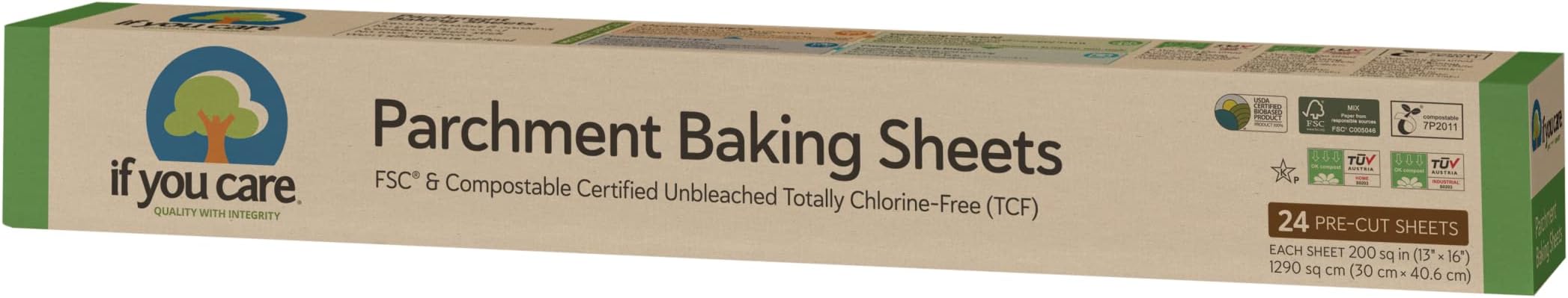 If You Care Parchment Paper Baking Sheets – 12 Pack of 24-Count Precut Liners - Unbleached, Chlorine Free, Greaseproof, Silicone Coated – Standard Size – Fits 12.5” x 16” Pans