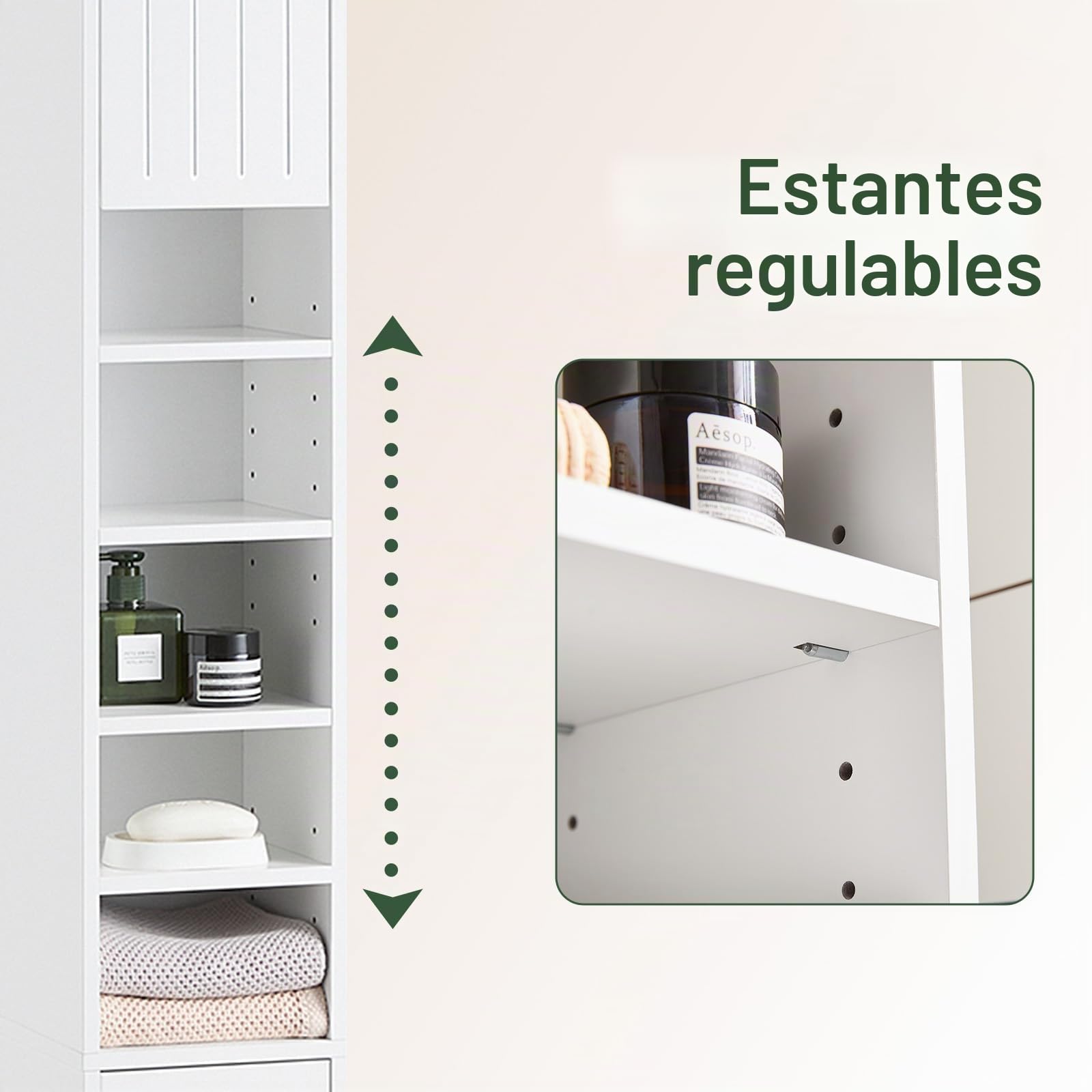 SoBuy Mueble Baño Alto Armario Baño Estrecho 20x180x20 cm Blanco | Mueble Baño Auxiliar, Armario Columna Baño con Puertas, Cajón y Estantes, Mueble Almacenaje Estrecho, BZR160-W