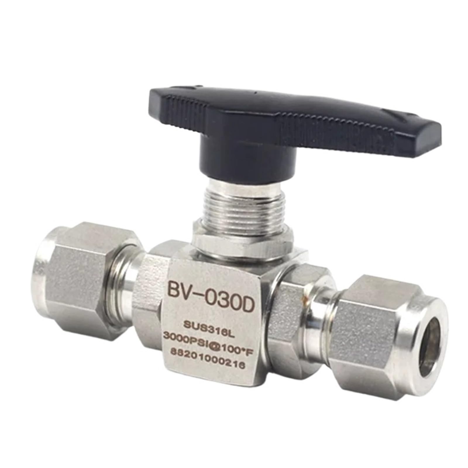 Robinet à bille 3000 psig acier inoxydable 316 pour raccord compression 3 mm