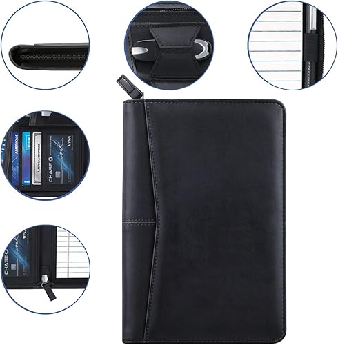 Miniatura 6 de Gorbado Padfolio Carpeta A5 cartera ejecutiva de cuero junior para escribir bloc de notas recargable de 5 x 8 organizador de tamaño junior para