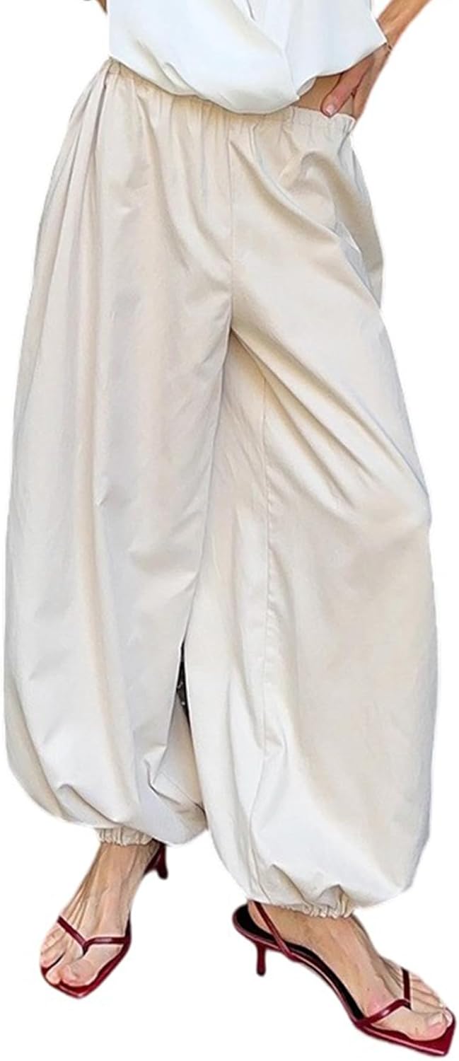 NRTHYE Womens Summer Baggy Casual Pleated Harem Pants Loose Elastic Waist Wide Leg Hippie Long Balloon Pants Trousers