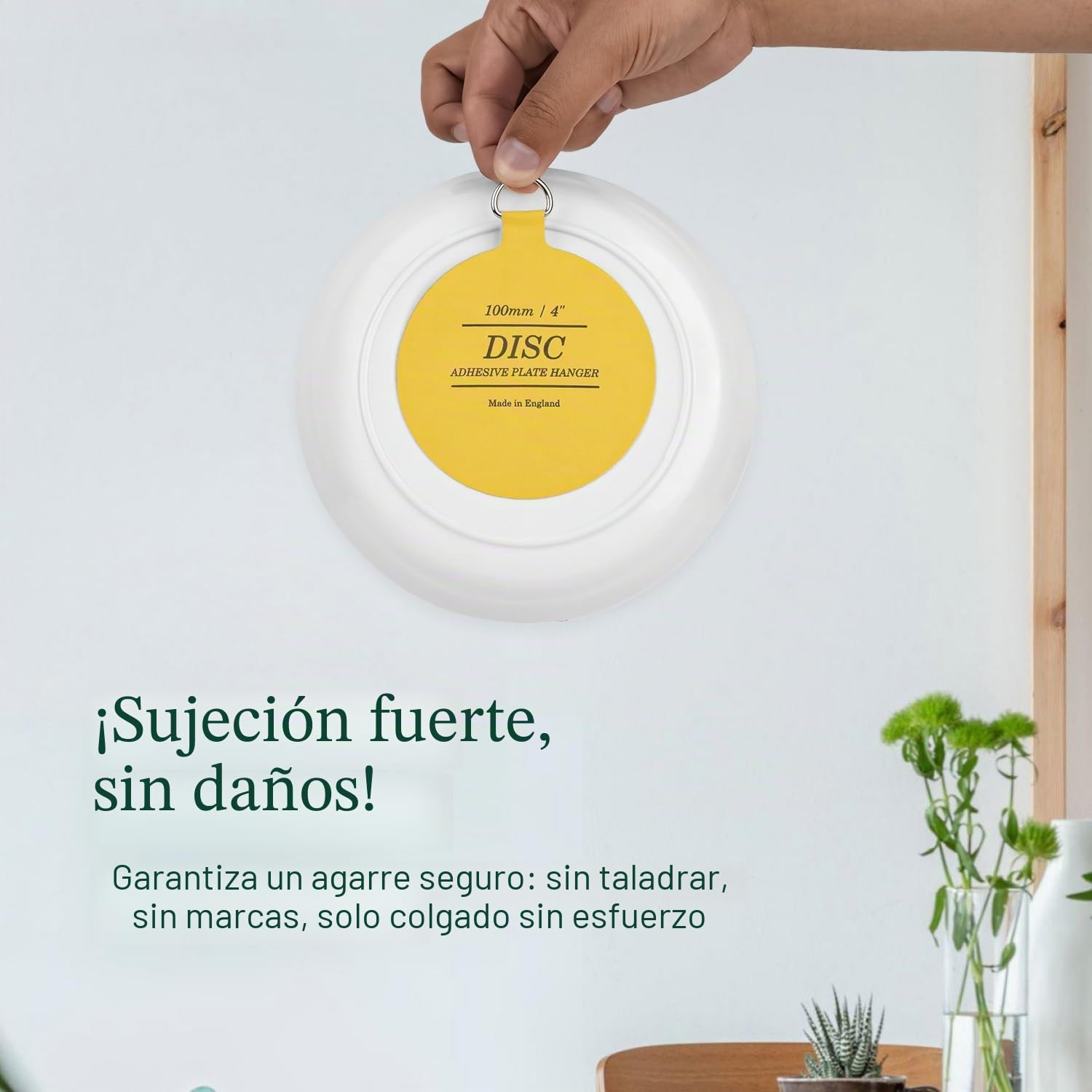 WINSOME Colgadores de discos para paredes – Fuerte soporte invisible para placas autoadhesivo, ganchos para colgar cuadros – Disco colgante de placa, 100 mm (paquete de 5), amarillo