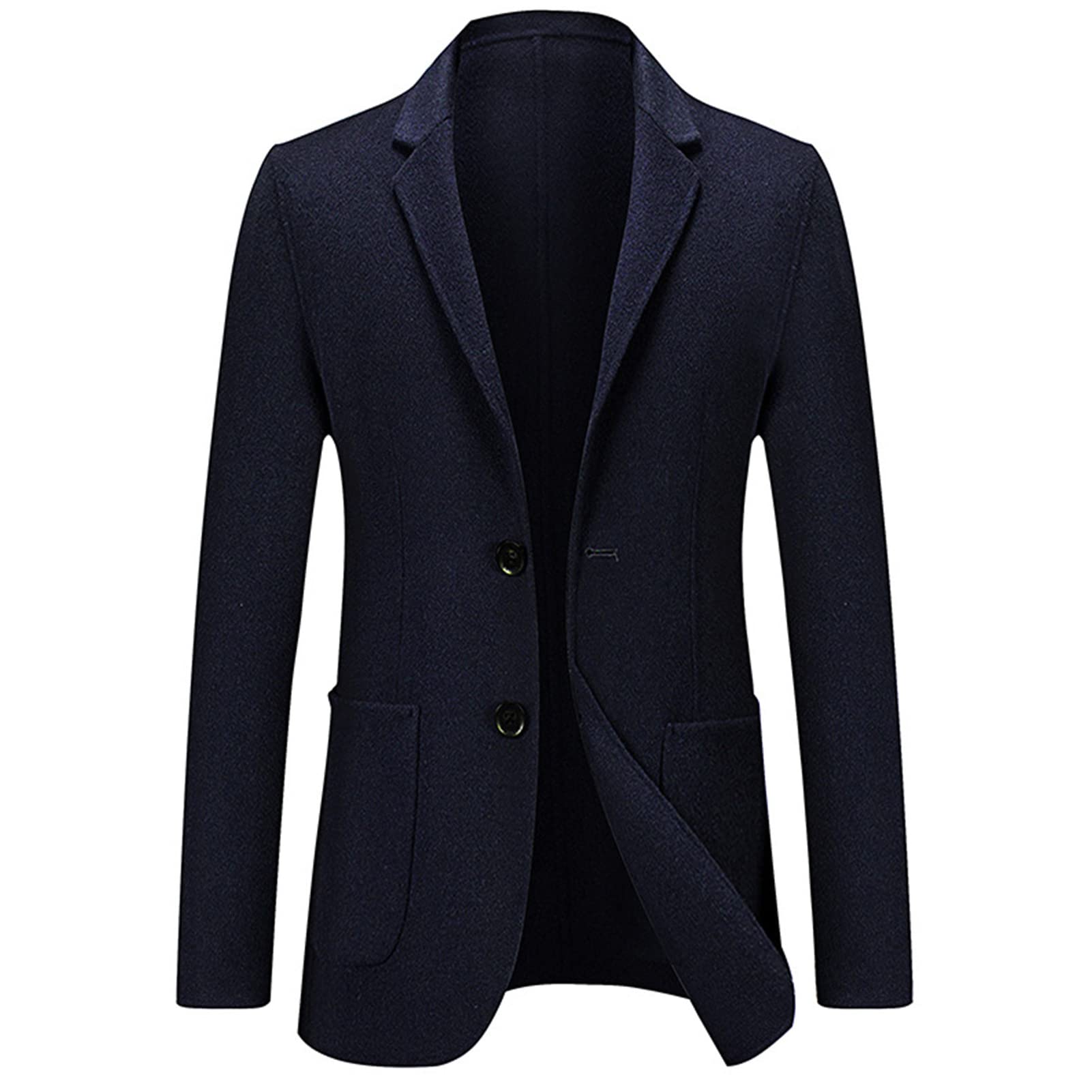 Men's Casual Wool Blend Sport Coat Vintage Slim Fit 2 Button Suit Jackets Lightweight Solid Blazer Overcoats (Dark Blue,4X-Large)
