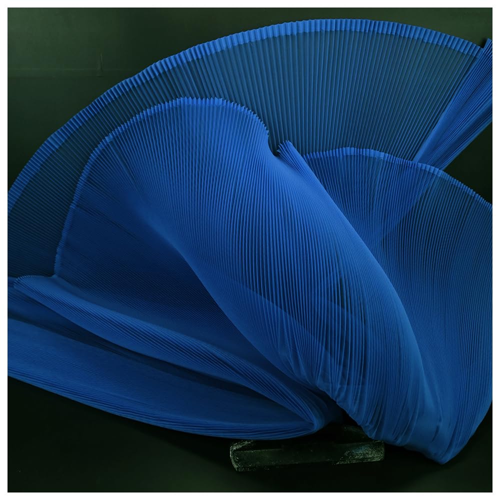 MFfly Organ Pleated Hard Mesh Fabric Plisse Fabric Accordion Crimping Wrinkle Modeling Decorative Designer Fabric M105F8 (Klein Blue, Stretch 1 Meter)