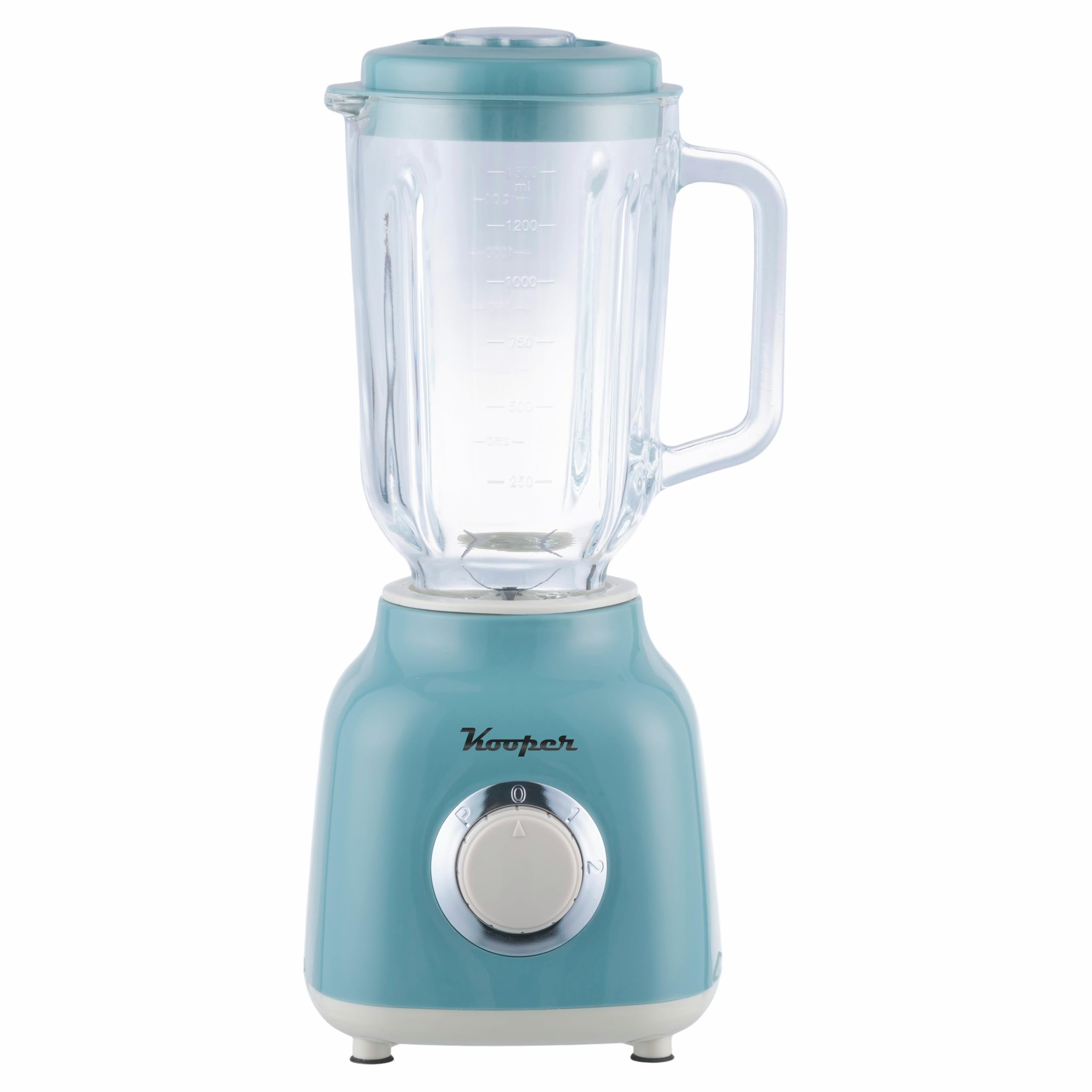 Frullatore elettrico azzurro e avorio, brocca graduata in vetro 1,5 L, lame in acciaio inox, 2 velocità 500 W, Kooper