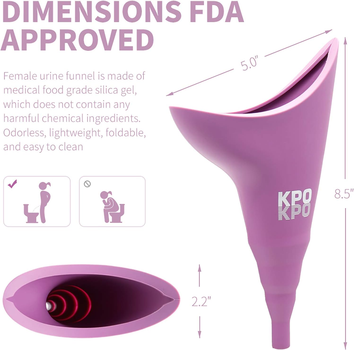 KPOKPO Female Urinal, Female Urination Device, Reusable Silicone Female Urinal, Portable Urinal Allows Women to Pee Standing Up, Pee Funnel for Outdoor, Inconvenient Mobility, Activities, Campin : Sports & Outdoors