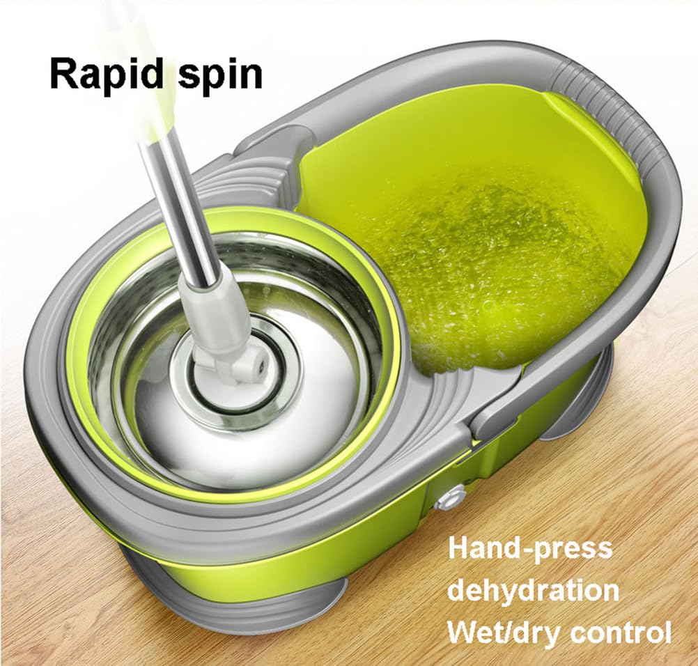 Mopp und Eimer mit Auswringer, 2 Ersatzköpfe zum Nachfüllen, Spin-Mopp-Eimer-System-Set, Mopp-Eimer, getrenntes sauberes und schmutziges Wasser, Bodenreinigung