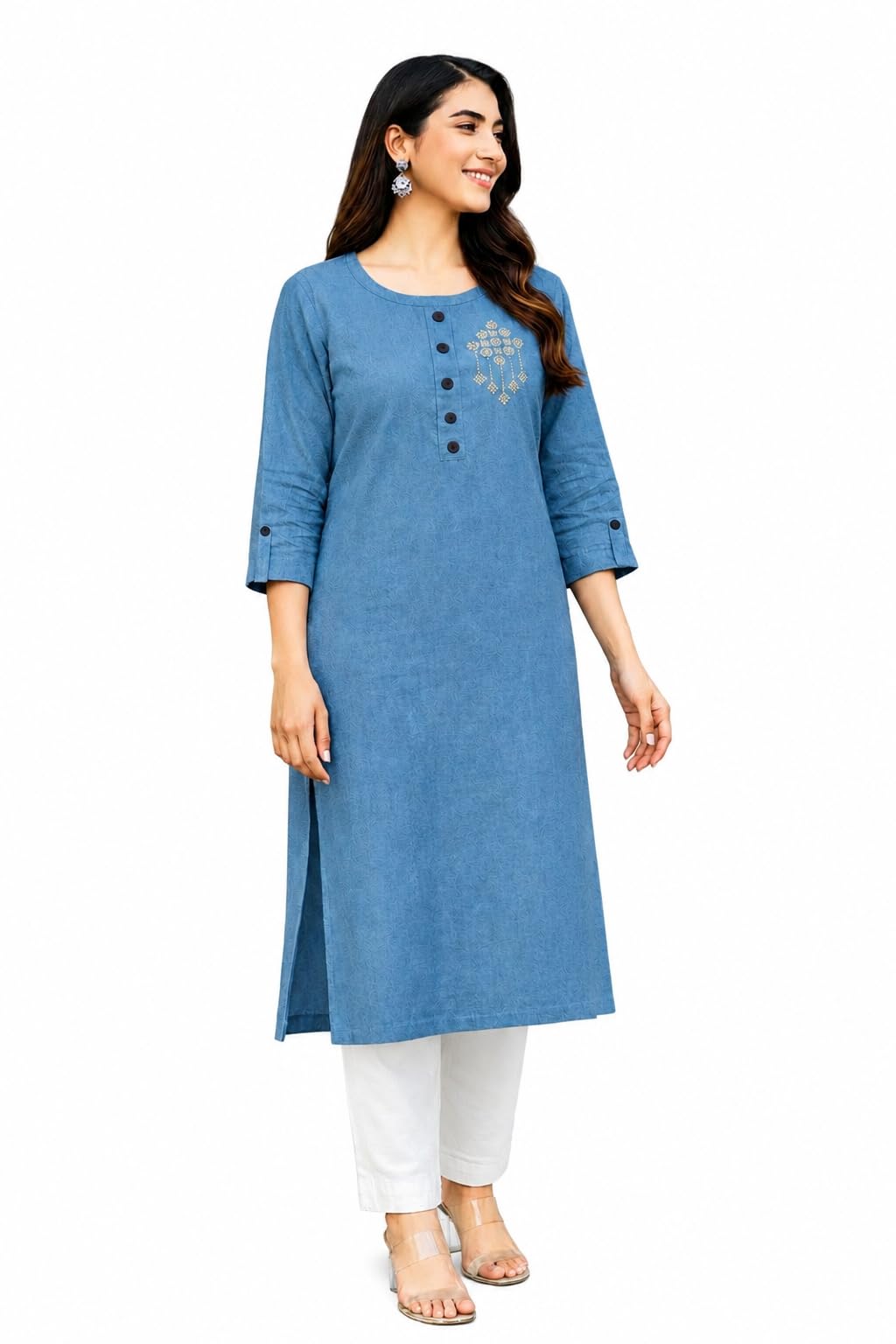 Women’s Embellished Khadi Cotton Kurti | Ethnic Straight Kurta Top | Breathable Casual Regular Fit-image-29