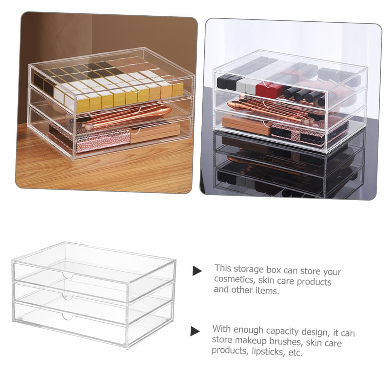 Organizzatore da Scrivania Trasparente Acrilico Resistente Scatola Multiuso per Trucco Gioielli e Accessori Design Compatto e Facile da Pulire