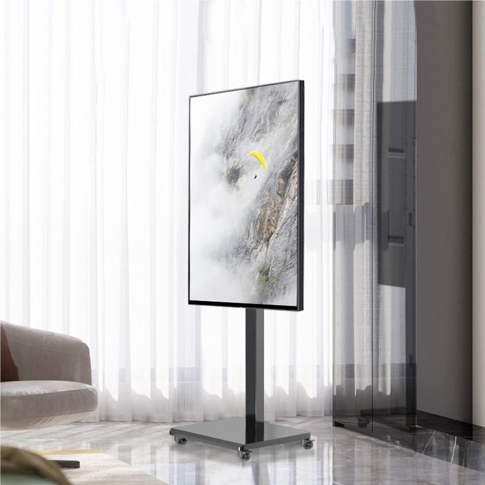 HPTHLY Universal Tv Floor Stand - Rolling/Mobile Tv Cart With Wheels For 26-55 Inch Tvs, Height Adjustable Rolling Tv Stand Hold Up To 50Kg/110 Lbs, Max Vesa 400X400Mm