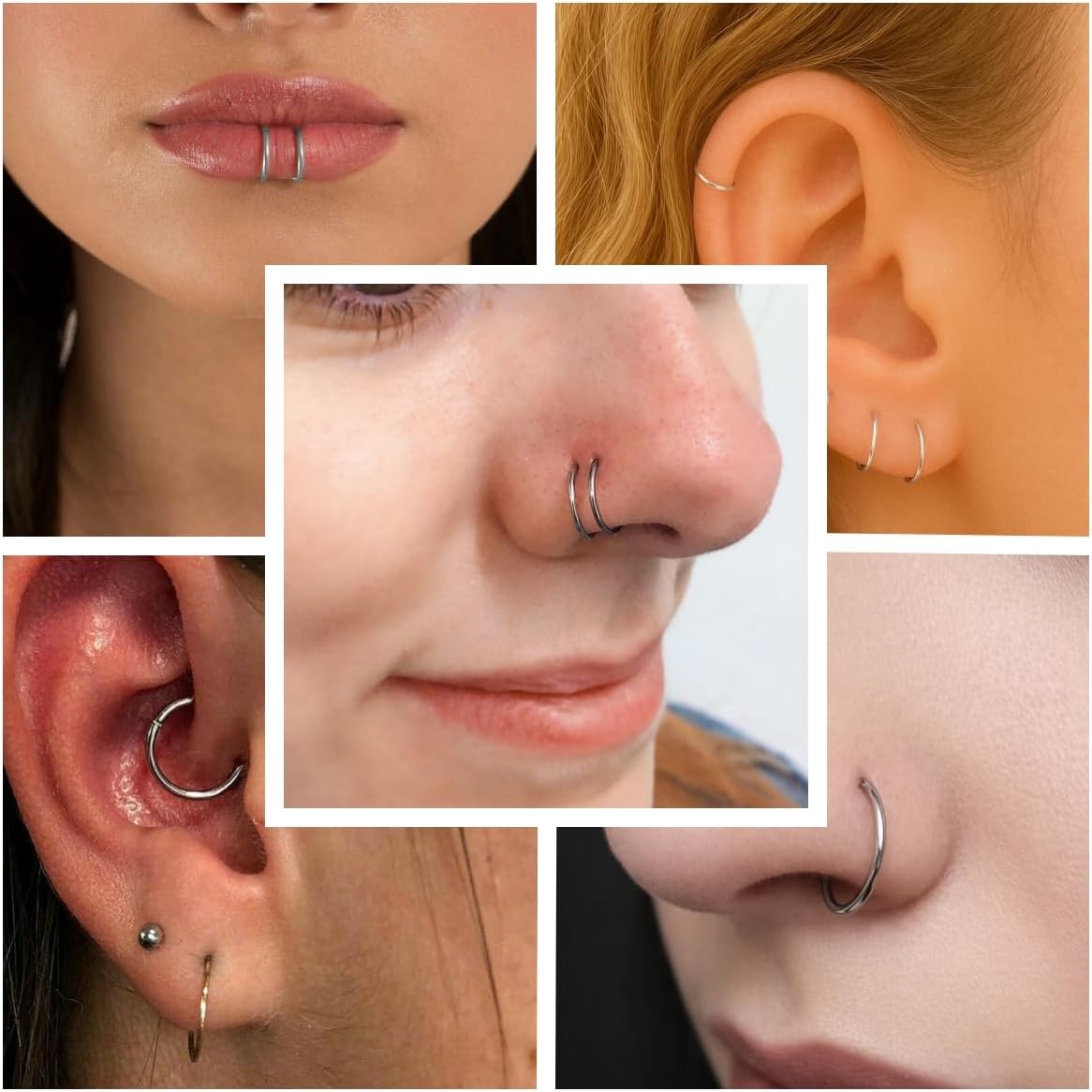 25PCS Fake Nose Rings Hoop,20G 8mm Clip On Faux Nose Rings No Piercing Set for Women Men, 316L Surgical Stainless Steel Fake Septum Rings Cartilage Lip Hoop Jewelry Silver