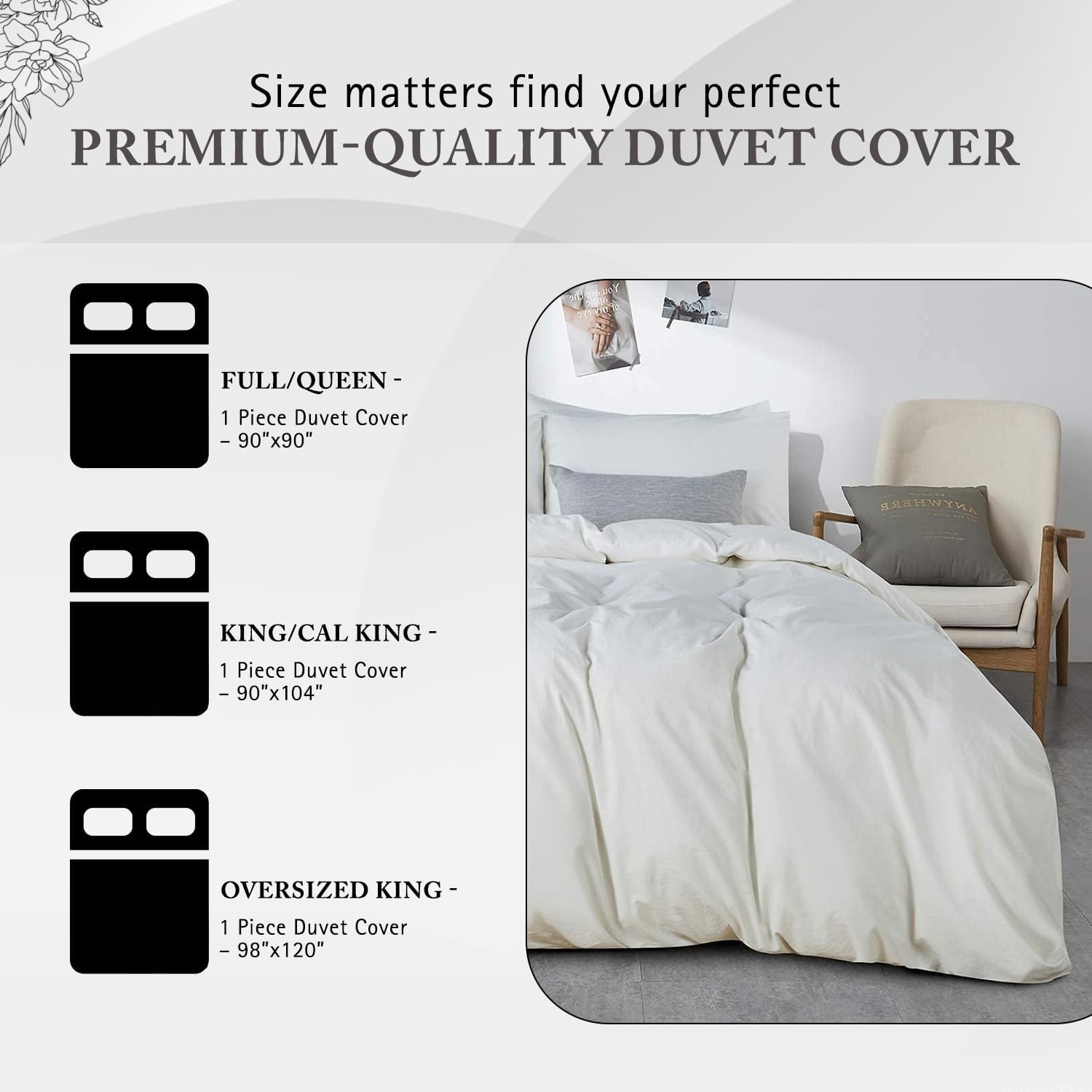 1 Pc Duvet Cover Oversized King Size 100% Egyptian Cotton 1000 Thread Count Quilt Cover 98" x 120" Sateen Weave Luxury Hotel Quality Duvet Covers with Zipper Closure & Corner Ties - White - Image 3