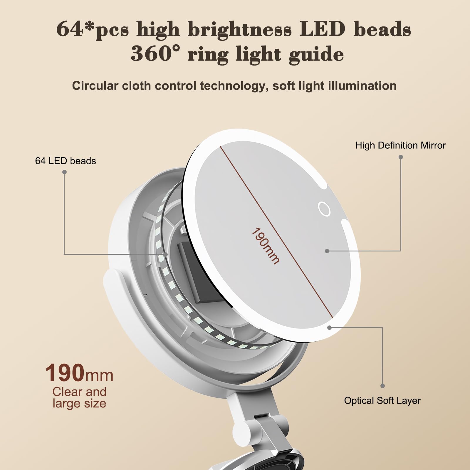 Specchio Ingranditore 10x,Specchio Trucco con Luci,Ricaricabile,Rotazione a 360°,3 Colori di Luce LED,Luminosità Regolabile,Ventosa Potente,Pinzette per Vanità Del Bagno e Viaggio