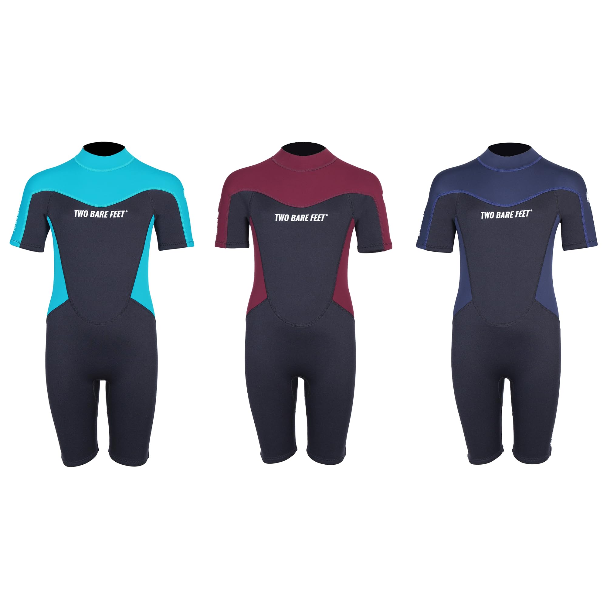 Two Bare Feet Kids SupaFlex Super Stretchy Shorty 3/2mm Summer Wetsuit – Lightweight Neoprene for Swimming, Surfing & Water Sports (SupaFlex, Aqua/Black, 2XL)