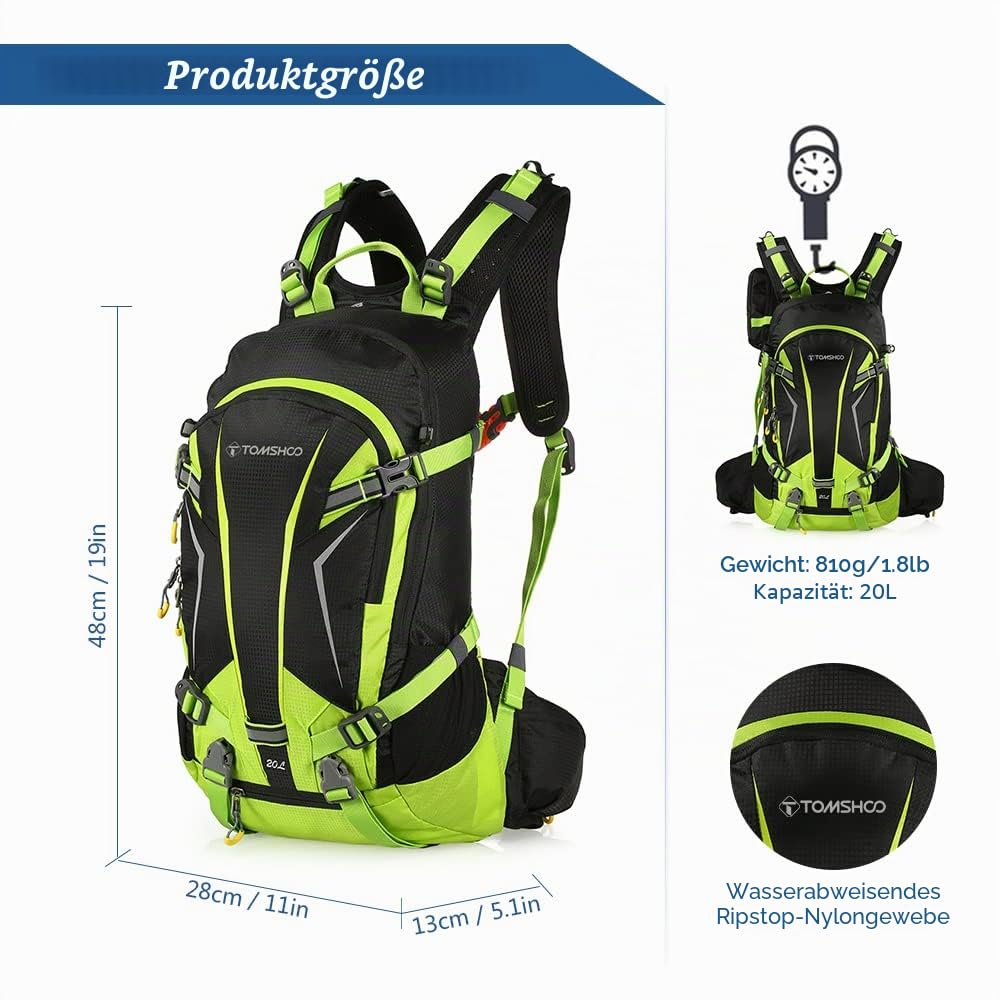 TOM SHOO Fahrradrucksack 20L/30L, Outdoor Rucksack Multifunktionaler Wanderrucksack Skirucksack für Radfahren Reiten Bergsteigen mit Regenschutzkappe und Helmabdeckung