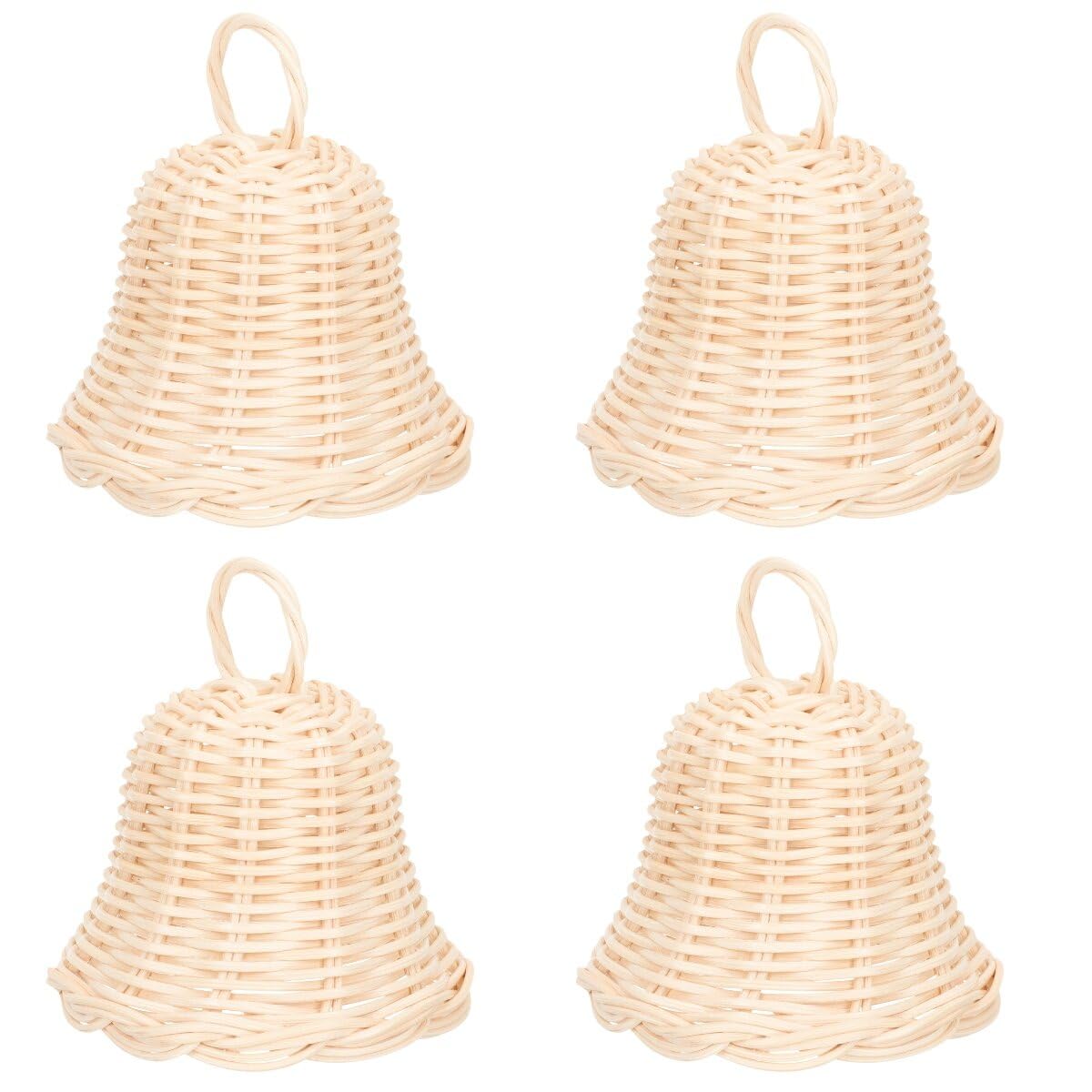 4pcs Holiday Christmas Decorations - Handmade Wicker Bell Shaped Ornaments for Crafts - Xmas Tree Hanging Pendant Bells