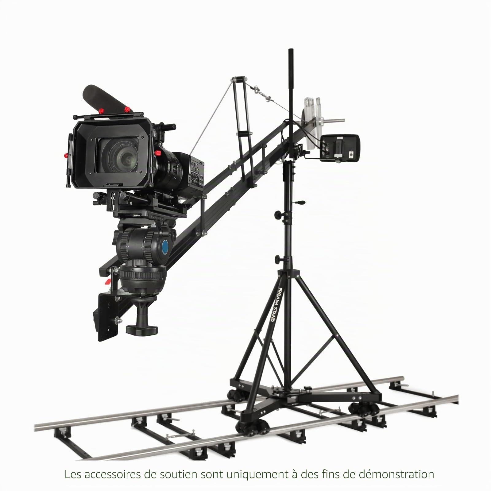 PROAIM Grue Caméra 12 Pieds avec Trépied pour Tête Pan-Tilt/Fluide | Supporte jusqu'à 8 kg avec inclinaison auto/manuelle, support moniteur, bras en 3 sections et sac de transport.