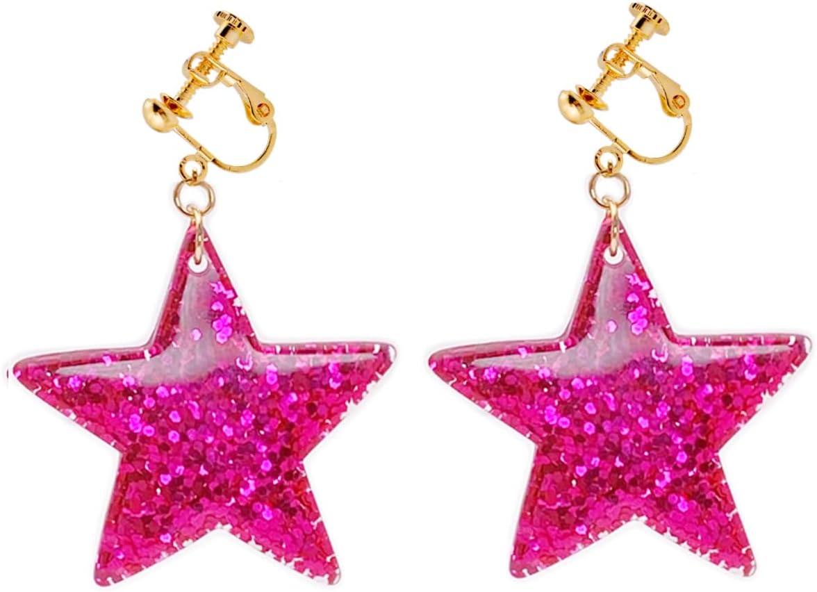 MOKAVIKY 25 Pink Star Clip On Earrings: Zinc, Star, Clip-on, Earring
