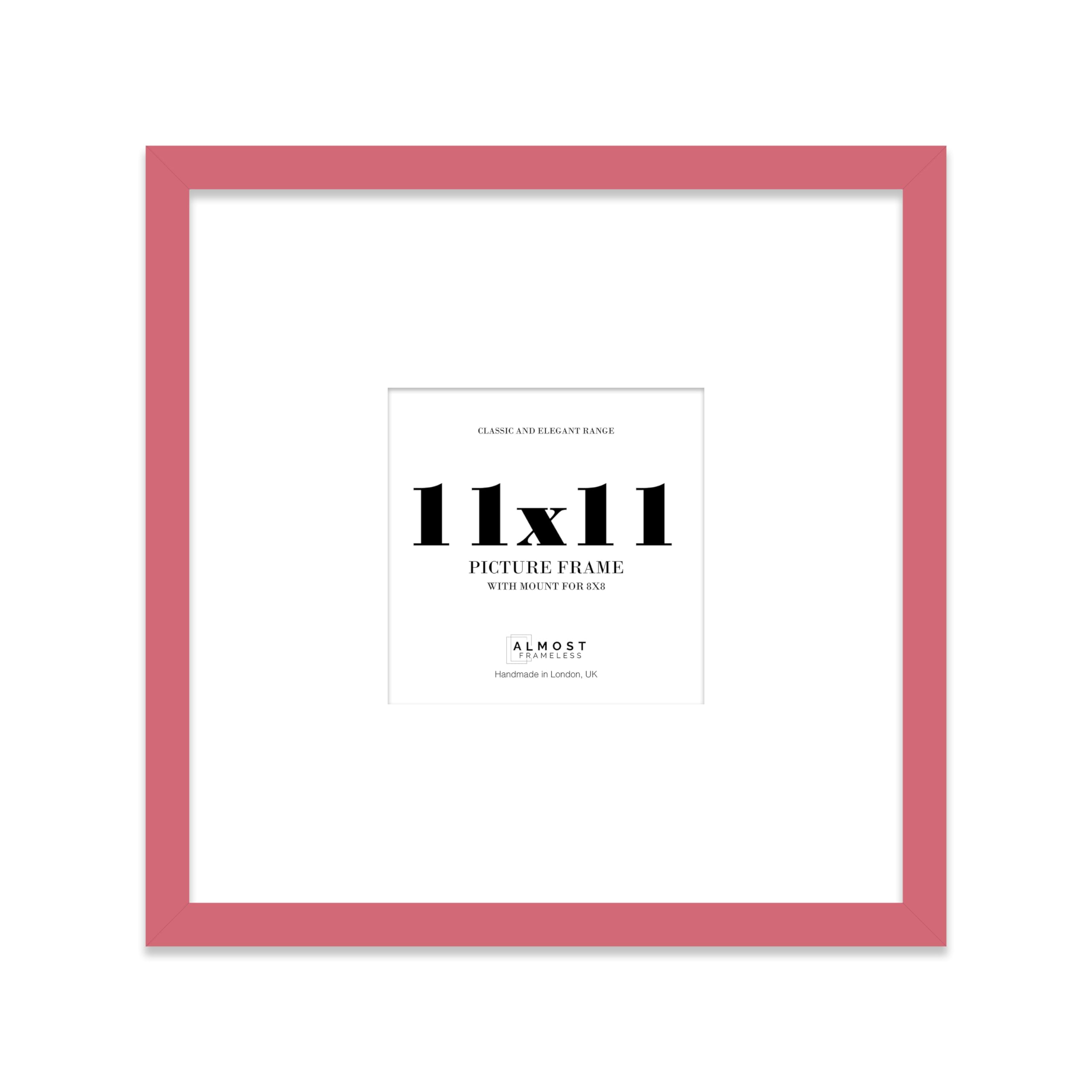 Almost Frameless 11x11 Square Picture Frame, Display Pictures 8x8 With Mat or 11x11 Without Mat, Wall Hanging & Free Standing Photo Frame, Pink, 1 Pack