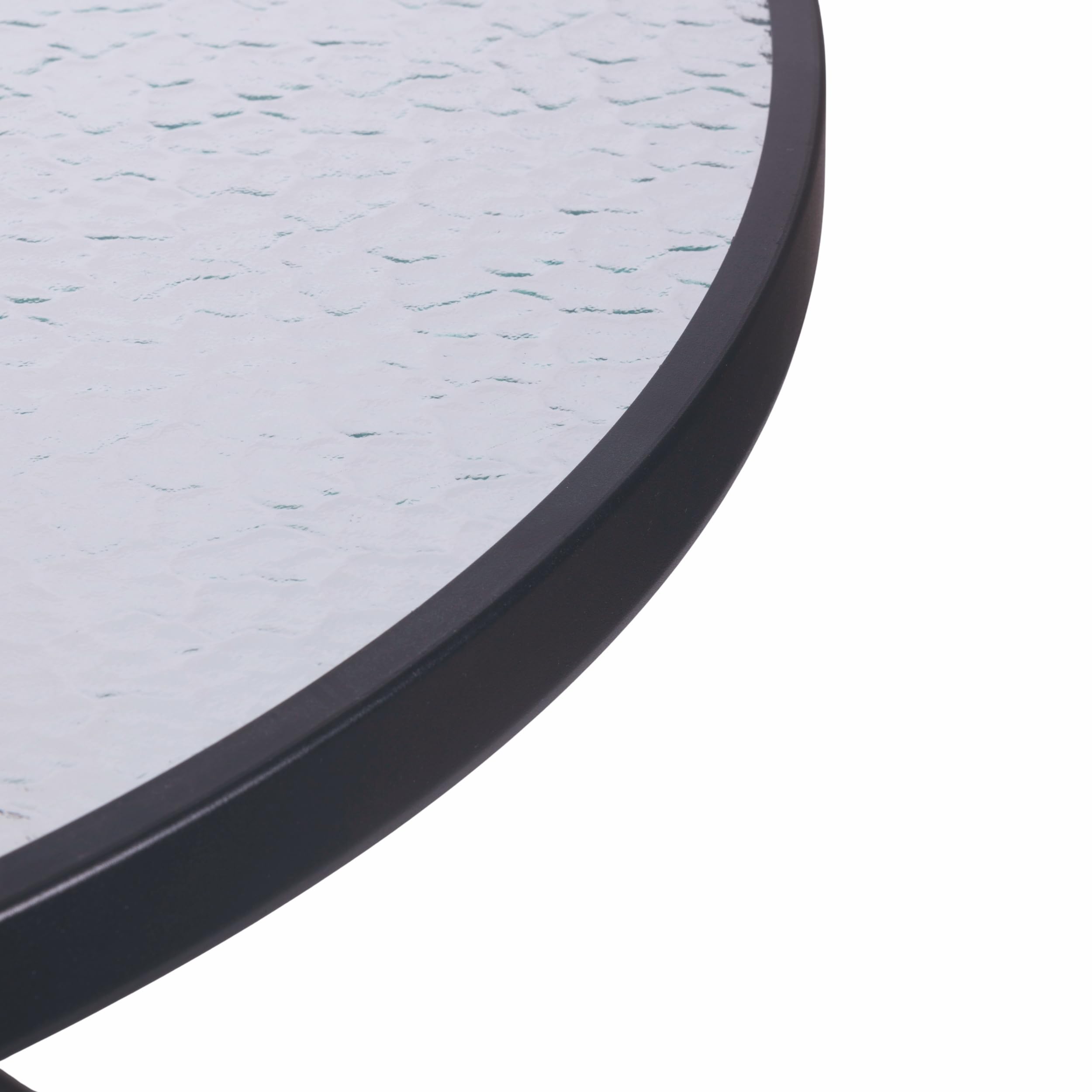 Tavolo Tondo da Esterno 100 cm in Acciaio al Carbonio, Top in Vetro temperato Effetto martellato, Antracite, Esté