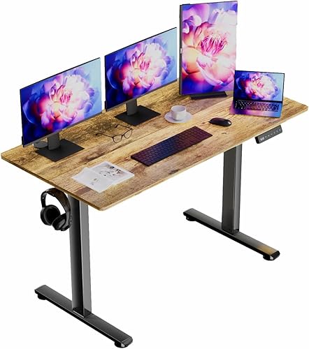 Escritorio eléctrico de altura ajustable, escritorio de pie sentado de 48 x 24 pulgadas, escritorio ergonómico para computadora con 2 ganchos para