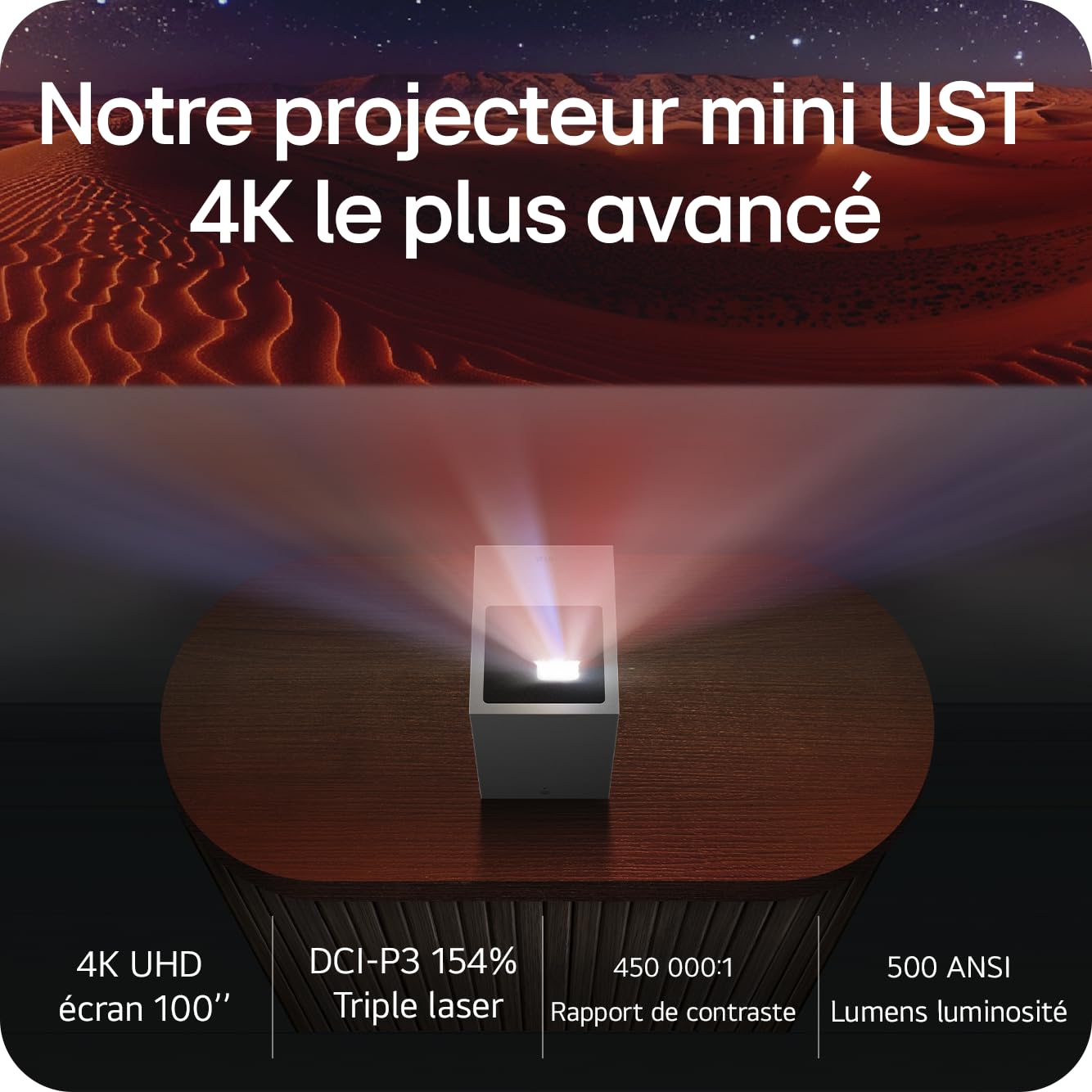 LG CineBeam S Vidéoprojecteur Laser PU615U Focale Ultra Courte pour Home Cinema, 500 lumens ANSI, 4K UHD 100 Pouces 2160p, Projection Entre 40" ~100", LG Smart webOS 24, Bluetooth 5.0, Dolby Atmos