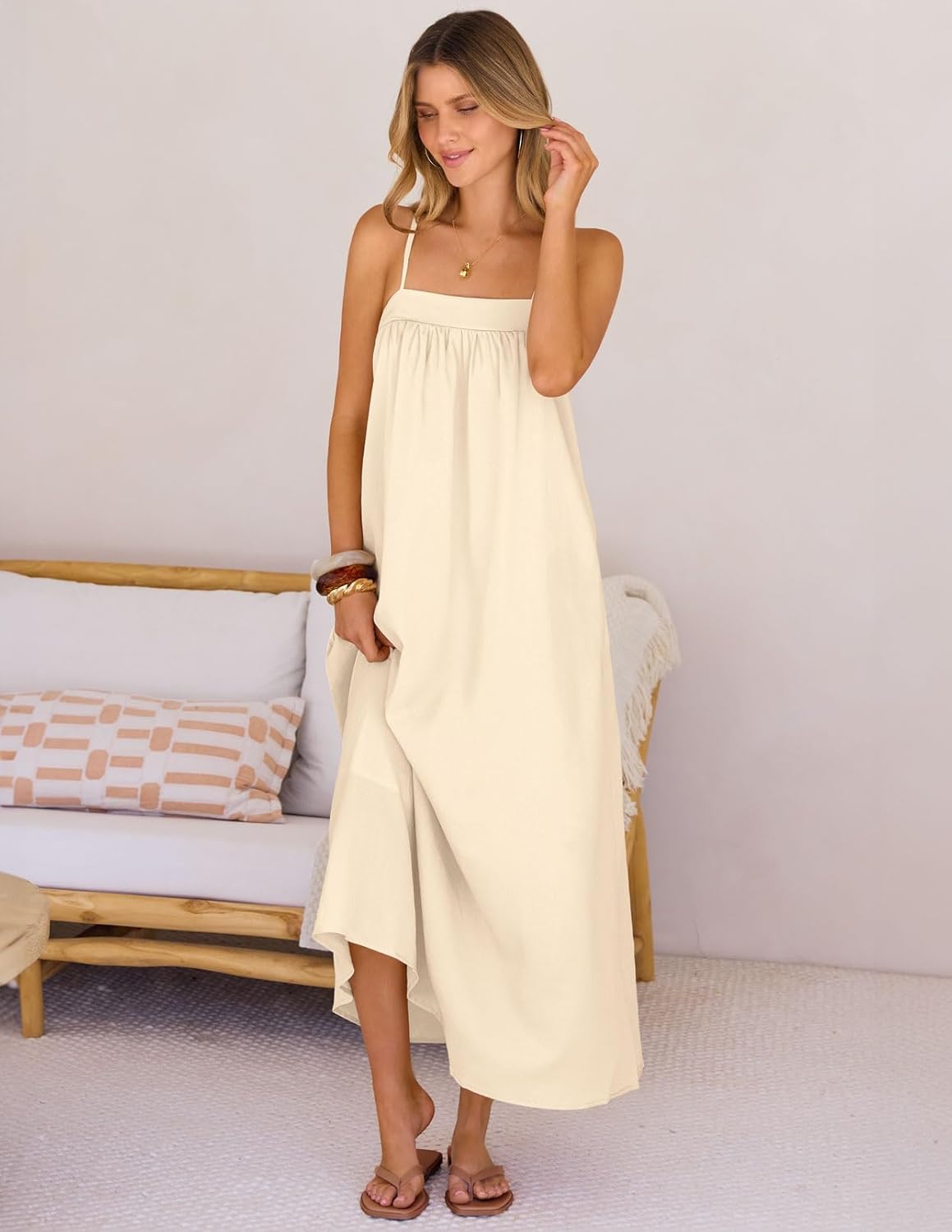 MEROKEETY Women's Boho Maxi Dresses 2026 Spaghetti Straps Spring Summer Sundress Casual Beach Vacation Long Dresses - Image 4