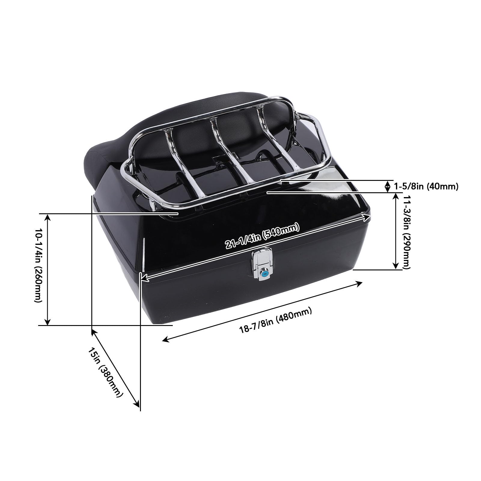 Estuche Trasero para Motocicleta de 48 L, Caja de Almacenamiento ABS con Cerradura integrada, Respaldo Acolchado y cojín ergonómico, Compatible con la mayoría de Motocicletas (Negro)