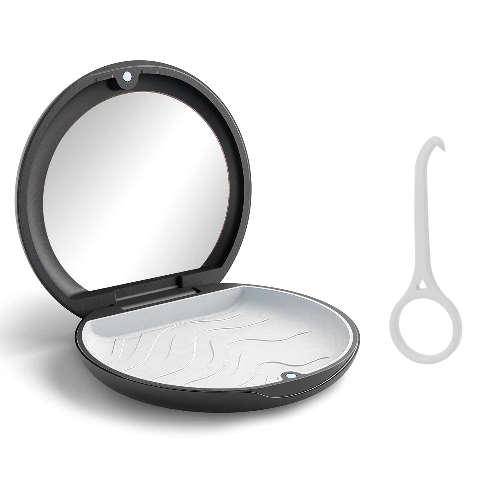 SwirlColorRetainer Case, Portable Black Denture Box with Mirror Orthodontic Dental Retainer Box for Retainers and Mouthguards with Aligner Removal Tool
