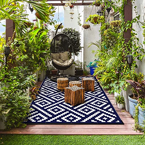 Image of GENIMO Outdoor Rug, Waterproof Plastic Rugs for Patio, 5'x8' Blue White
