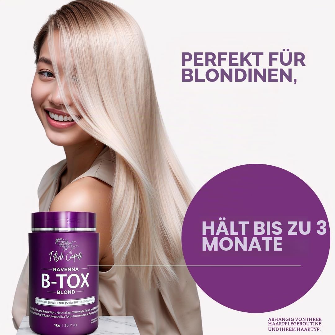 I Belli Capelli Ravenna Hair B-Tox-Behandlung für blondes Haar, formaldehydfrei, Cirugia Capilar Para el Cabello, Anti-Frizz, glättend, 1 kg, 2 Einheiten