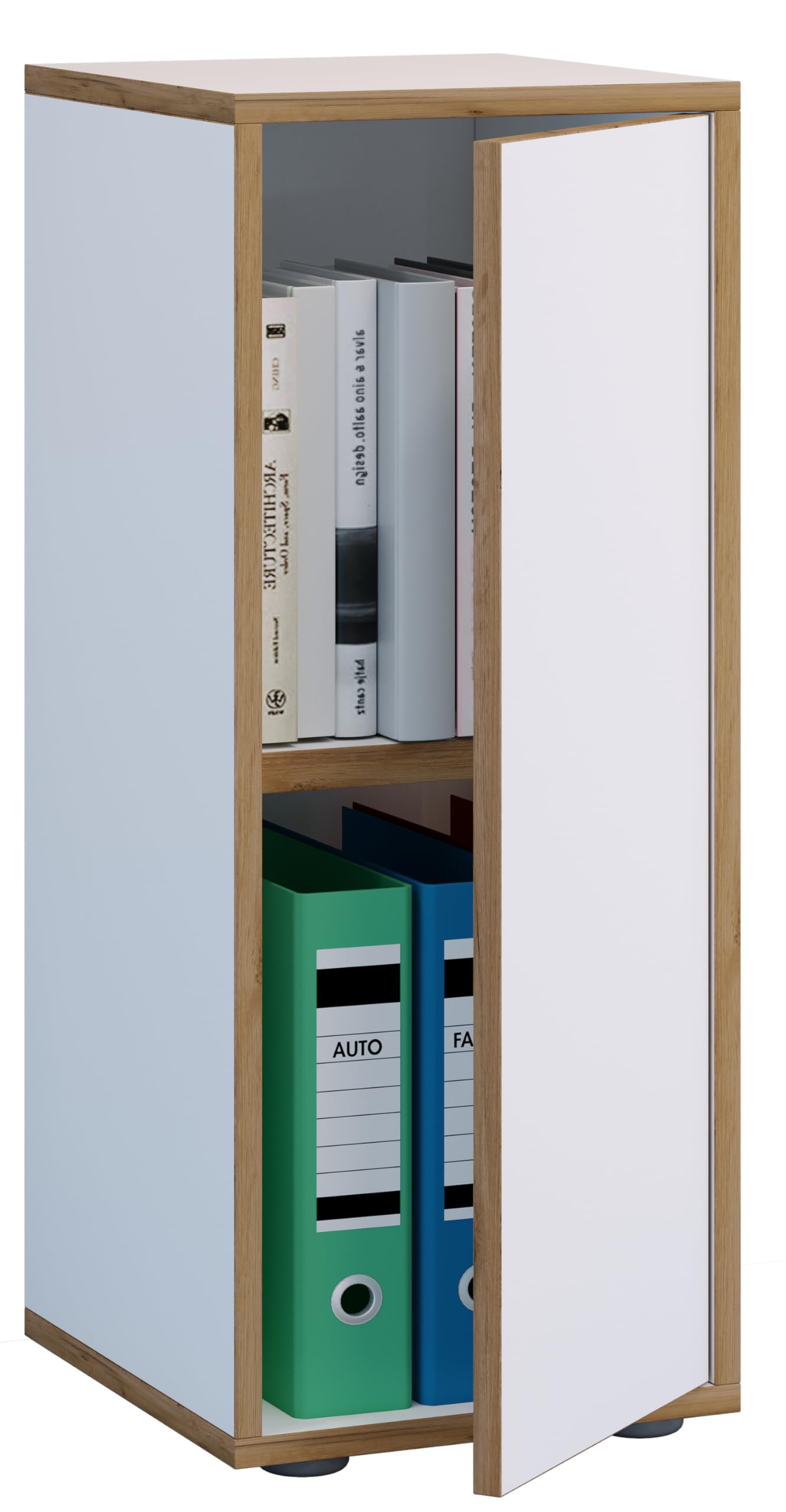 VCM Holz Büroschrank Ordner Aktenschrank Büromöbel Schrank Salia 2-fach Breite 30 cm Drehtür Weiß