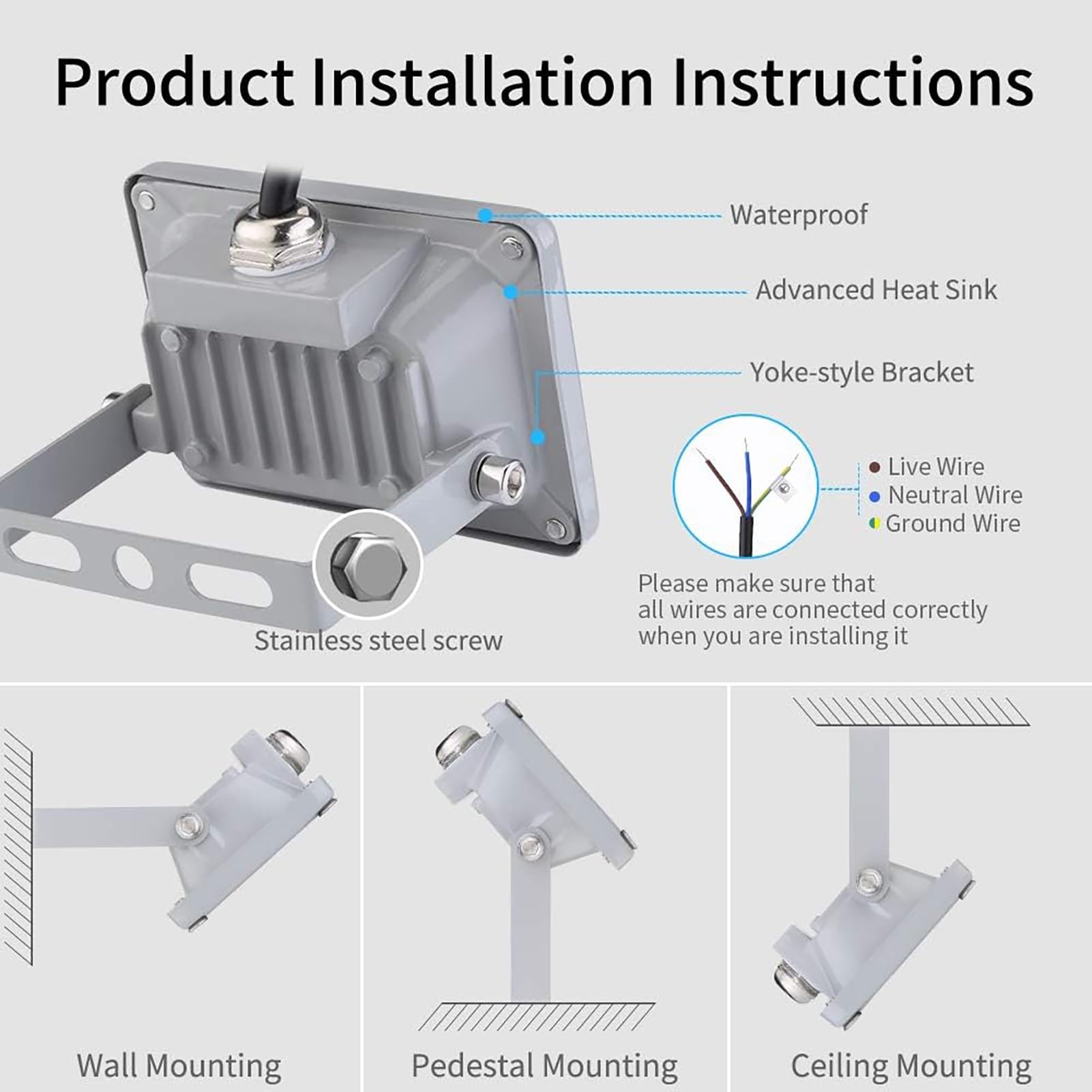 Foco Led de 10 W y 6000 K, 12-24 V CC, Ip65, Resistente Al Agua, de Seguridad, Apto for Patios, Parques, Estanques y Estacionamientos.(6pcs)