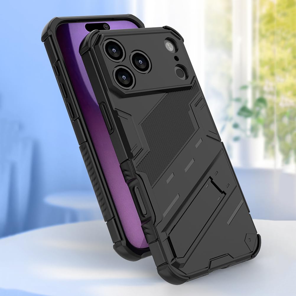 Magnetisch Hülle für iPhone 17 Pro Max/17 Pro/17 Air/17, Dünne Gefrostet rutschfeste Schutzhülle mit Versteck Ständer Handyhülle,Schwarz,17 Pro