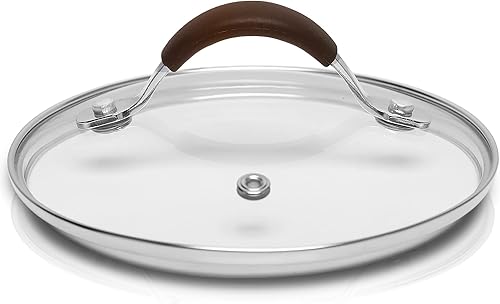 NutriChef NCCW14SBR1LID - Tapa para olla de cocina de 1.5 cuartos de galón, tapas de vidrio templado transparente, borde de acero inoxidable, apta