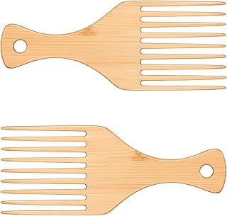 2 PCS Hair Picks for Curly Hair, Bamboo Hairs Pick Wide Tooth Wooden Comb Afro Bamboo Combs Anti-Static Afro Picks Comb for Men Women Hairing Lift and Style