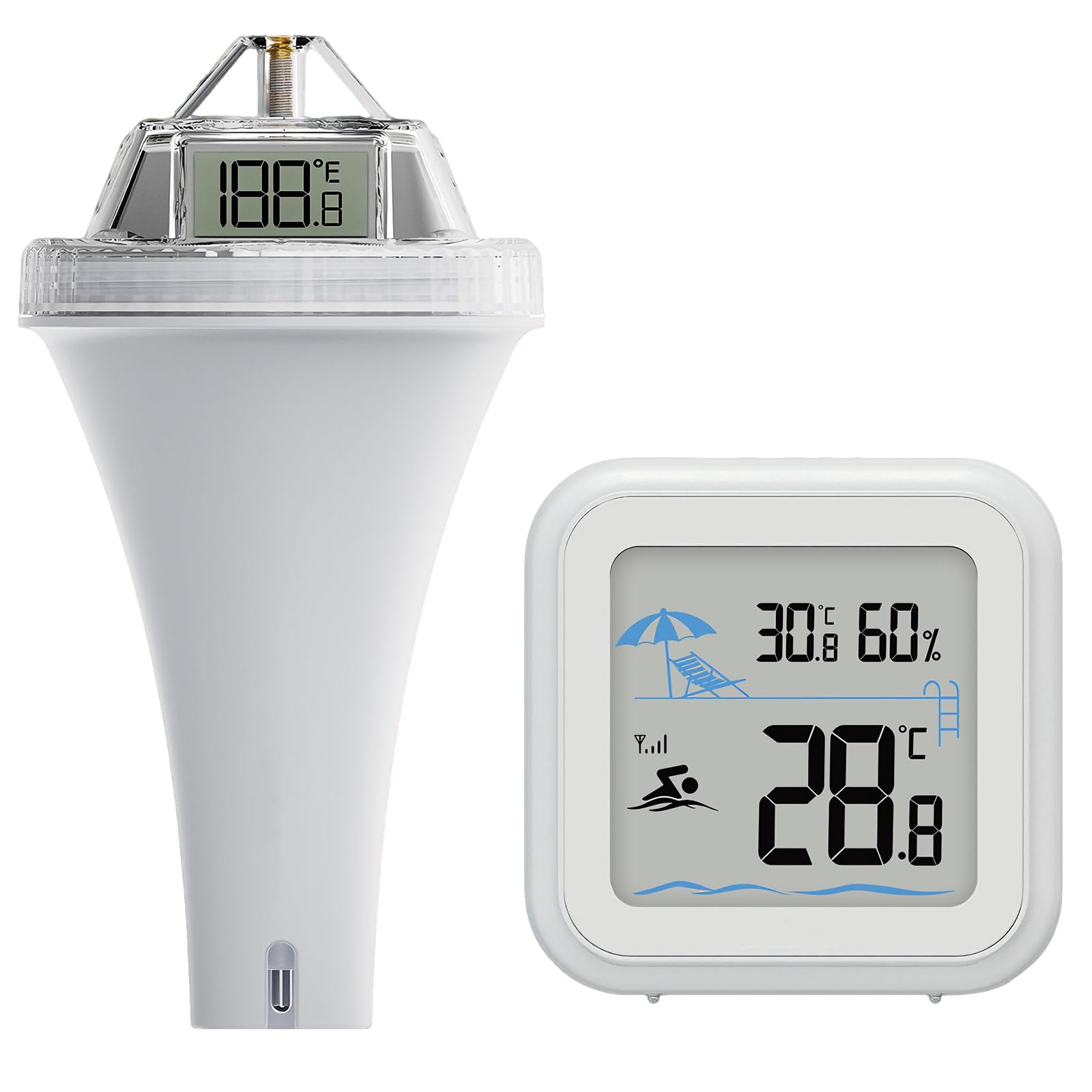Termometro digitale per piscina, con ampio display | Portata di 60 m, visione a 360°, impermeabile IPX7, sensore ad alta precisione, adatto per piscine, vasche da bagno