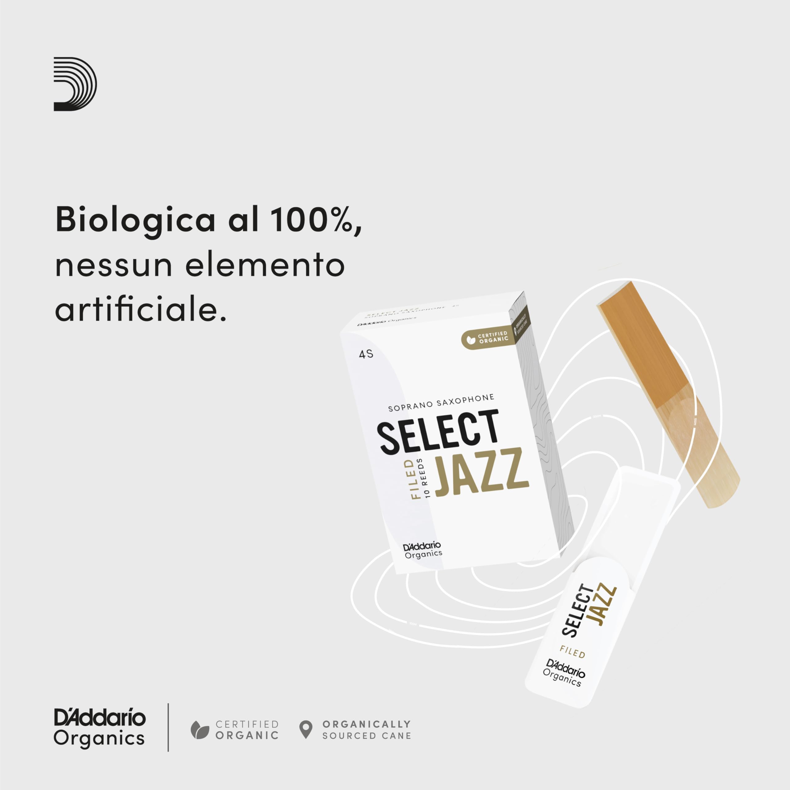 D'Addario Organic Select Jazz Filed Soprano Ance per Sassofono - Ance per Sax - La prima e unica Ancia Biologica - 3 Morbido, 5 Pacchetto