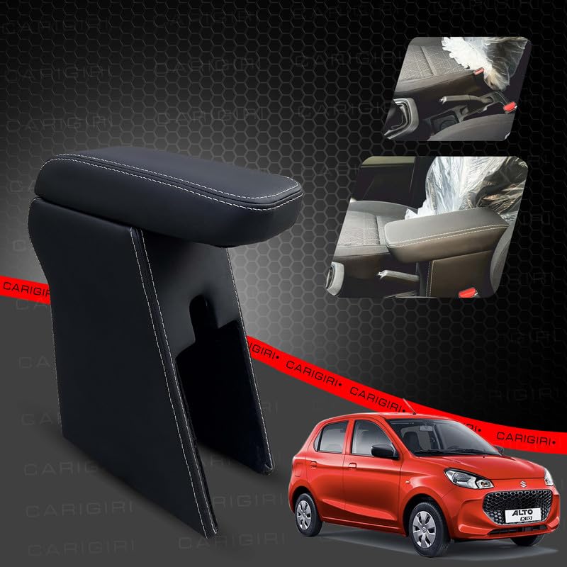 Image of Carigiri Premium Finish Car Armrest with Storage Box And High Density Moulded Foam For Alto K10 (Models-2021-2025) (White Seam,Nappa Leatherette)