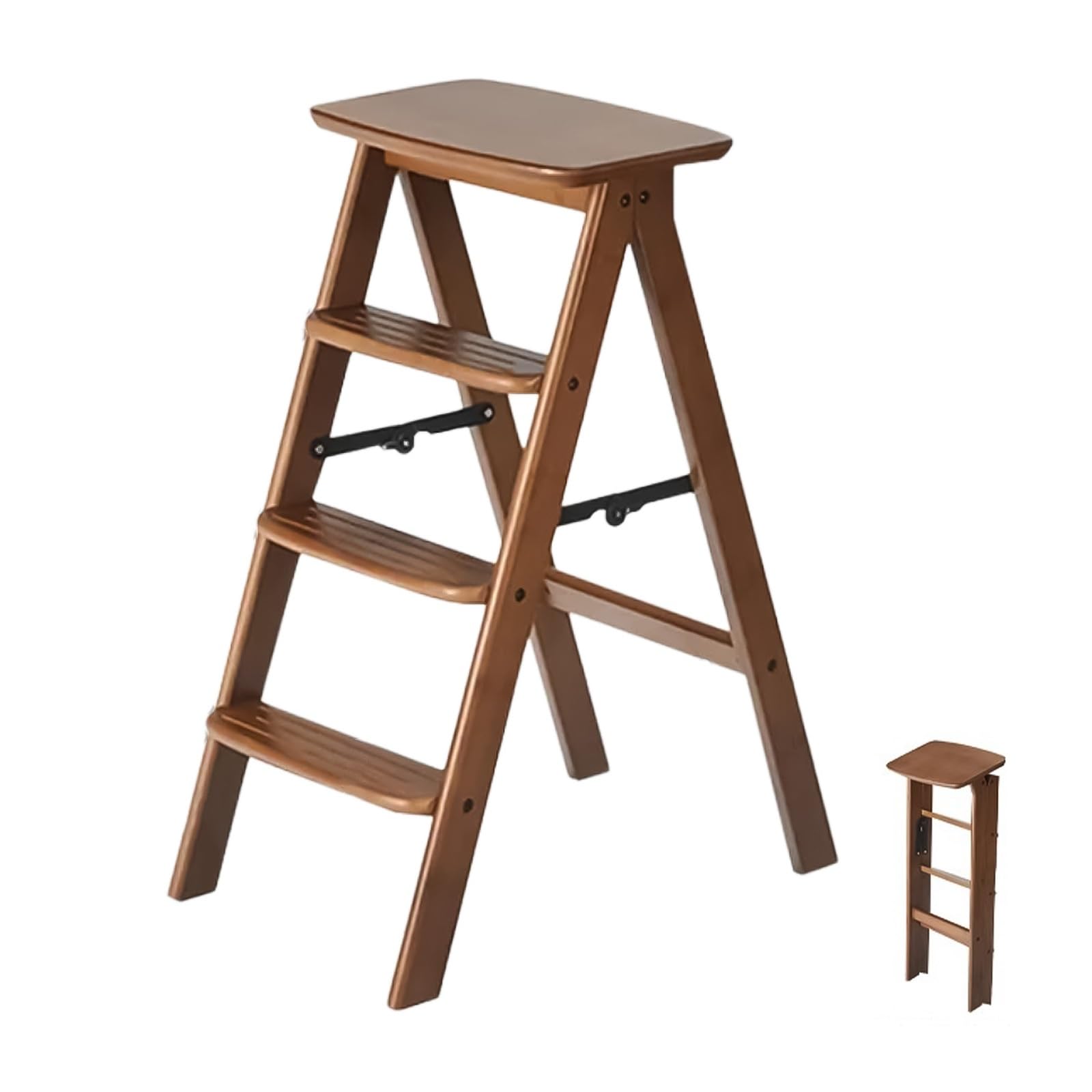 Klappbarer Multifunktions-Trittschemel aus Holz (3-in-1): Trittschemel, Thekenhocker, tragbarer Trittschemel aus Holz mit Rutschfester Ablagefläche für Bibliothek, Küche und Haushalt.