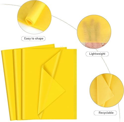Miniatura 3 de NEBURORA 120 hojas de papel de seda amarillo, 14 x 20 pulgadas, papel de seda de regalo a granel, hojas de papel amarillo para bolsas de regalo,