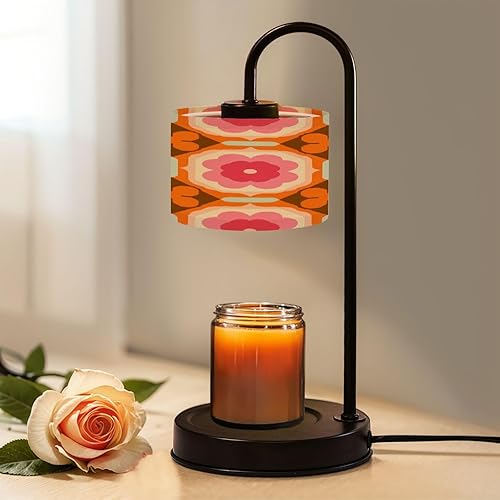 Lámpara calentadora de velas con temporizador y atenuador, retro de los años 70, naranja, marrón, rosa, beige, 60s y 70, estilo retro, calentador de