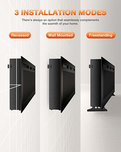 Miniatura 7 de VISVEIL Chimenea eléctrica de 50 pulgadas, calentador eléctrico de llama realista, juego de troncosllamas de cristal 750-1500 W con insertos de