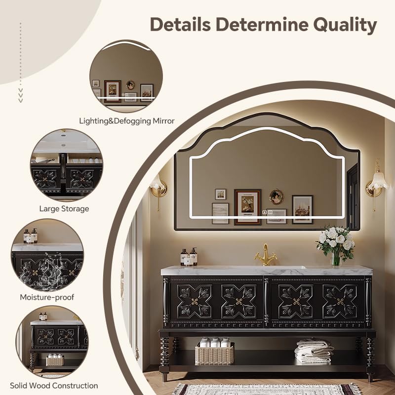 Tocador de baño independiente con fregadero individual/doble, 48-92 pulgadas, amplio almacenamiento, diseño moderno para baños elegantes