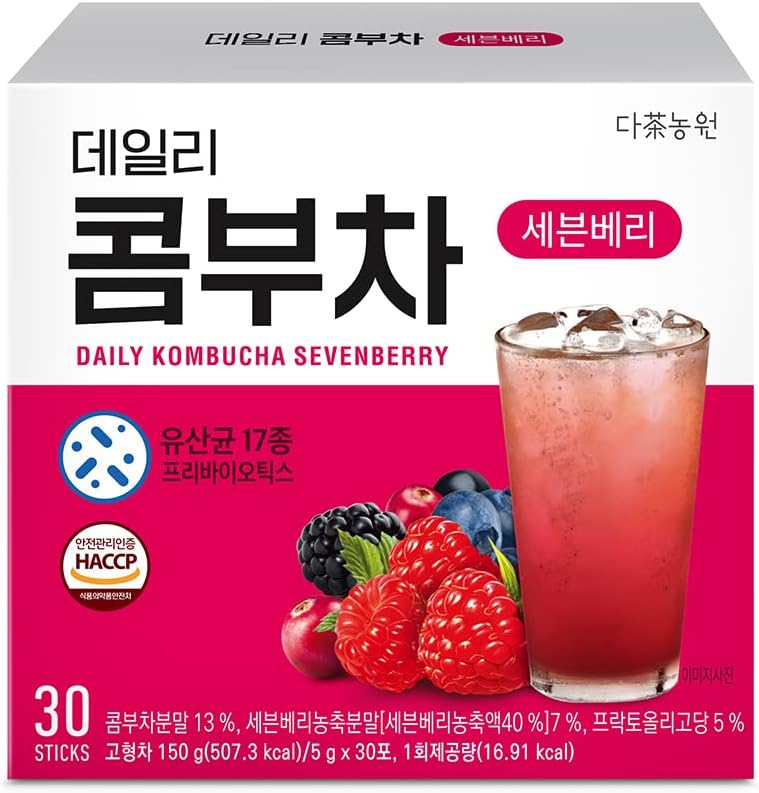 KAYFOODGarden Daily SevenBerry Kombucha Tea Powdered Mix, Living Probiotics & Prebiotics, 30 Sticks (5.29oz), Zero Sugar, Diet, Gut Healthy Fermented Drinks Korea (SevenBerry)