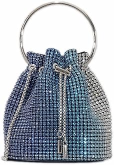 DJBM Ladies Full Diamonds Bucket Handbag Rhinestone Evening Bag Bling Clutch Purse for Women Party Prom Cocktail Wedding